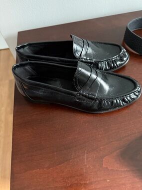 Zara Shiny Black Penny Loafers - Women's Flats